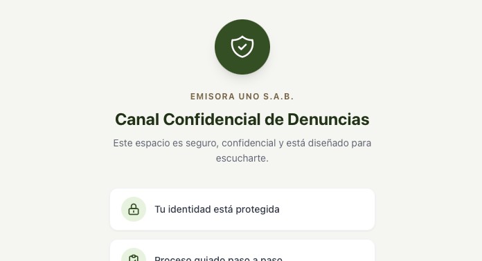 Canal confidencial del denunciante en EthicLine (datos ilustrativos, demo)